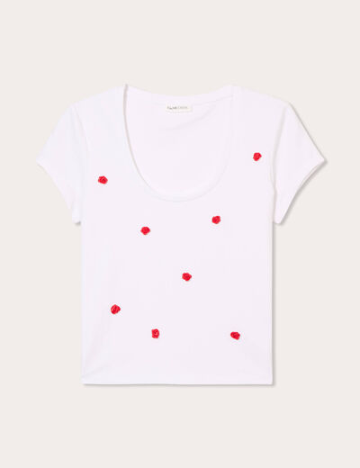 T-shirt détails brodés blanc femme
