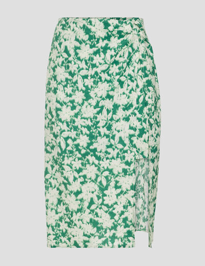 Jupe droite avec fente vert femme