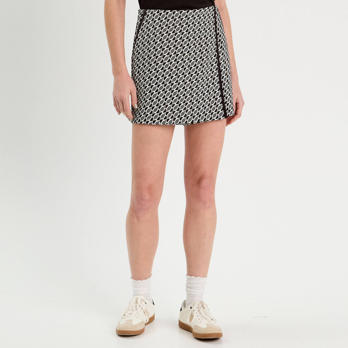 Jupe-short droite stretch noir femme