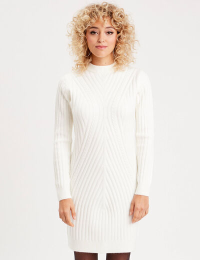 Robe pull &agrave; torsades ecru femme