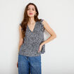Blouse sans manches col v bleu femme