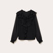 Blouse col v manches longues noir femme