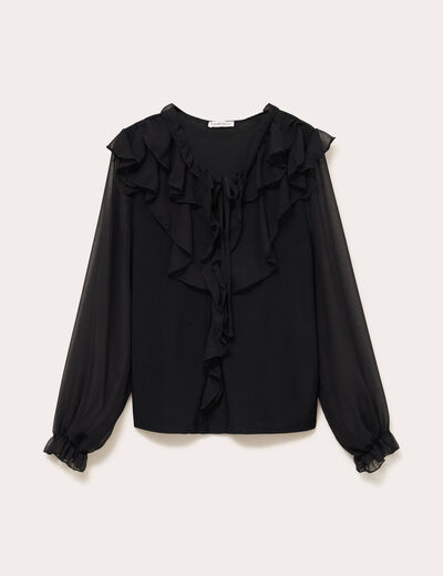 Blouse col v manches longues noir femme