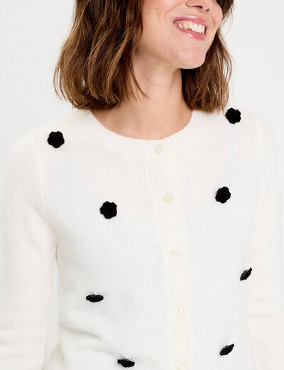 Gilet fleurs en relief ecru femme