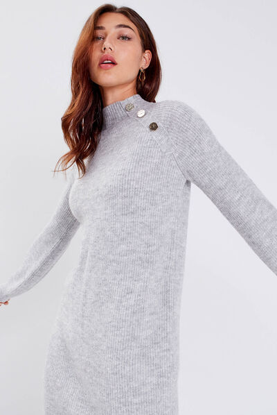 Robe pull droite avec boutons gris clair femme