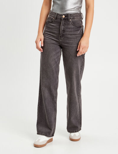 Jeans wide leg taille haute denim noir femme