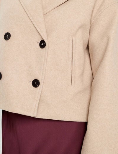 Caban court boutonné beige femme