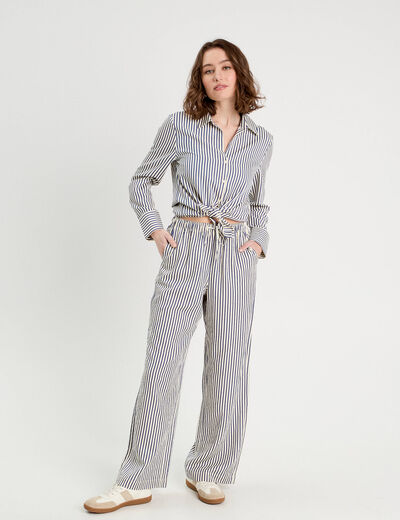 Pantalon large bleu marine femme