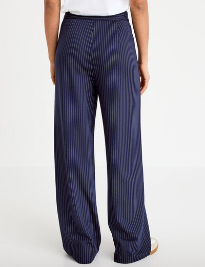 Pantalon large taille haute bleu marine femme