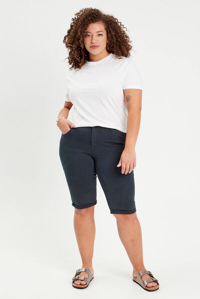 Pantacourt bleu marine femme