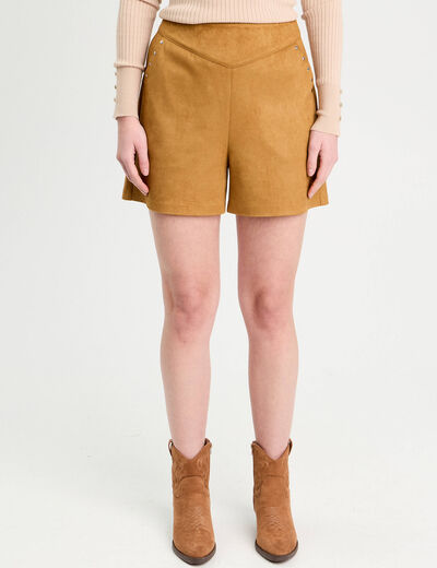 Short droit suédine camel femme