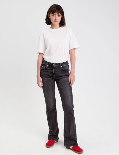 Pantalon bootcut ceinture amovible denim noir femme
