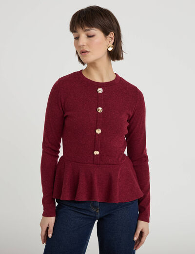 Pull p&eacute;plum avec boutons rouge fonc&eacute; femme