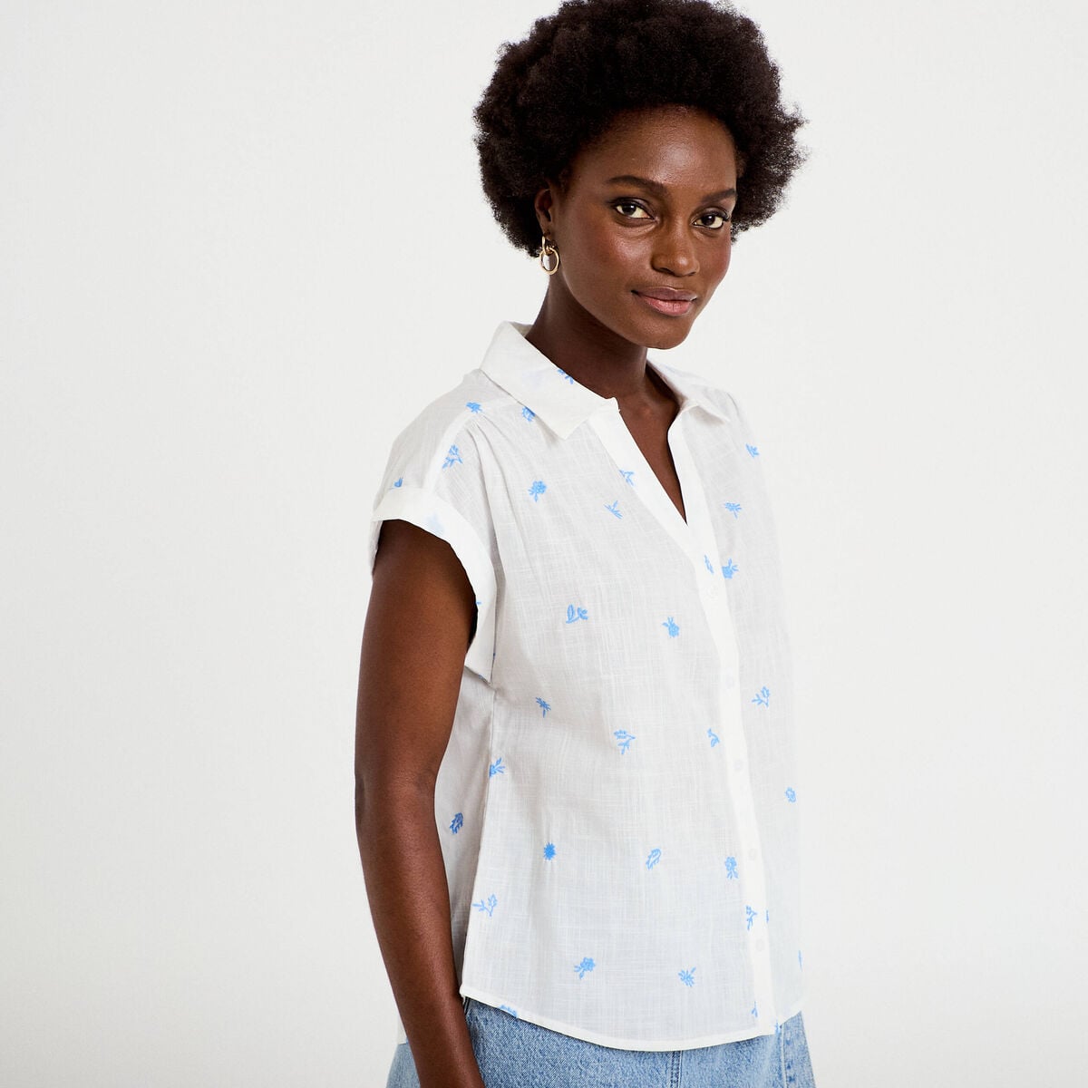 Blouse droite sans manches col rond blanc femme