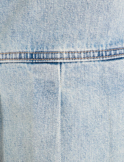 Jupe droite plissée en jean denim bleach femme