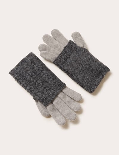 Gants mitaines 2-en-1 gris clair femme