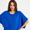 Pull oversize col rond manches courtes bleu electrique femme