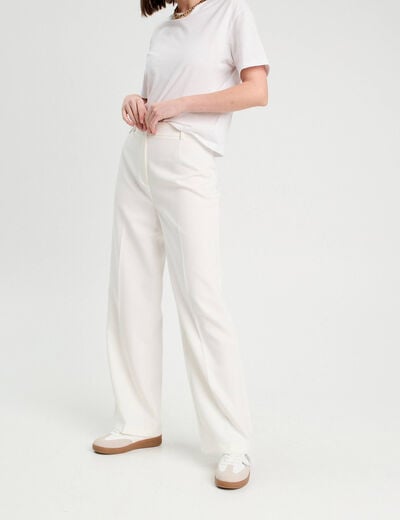 Pantalon city large ecru femme
