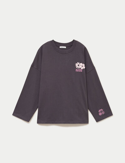 Sweat oversize col rond manches longues gris fonc&eacute; femme