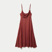 Robe longue &eacute;vas&eacute;e col v satin&eacute;e vieux rose femme