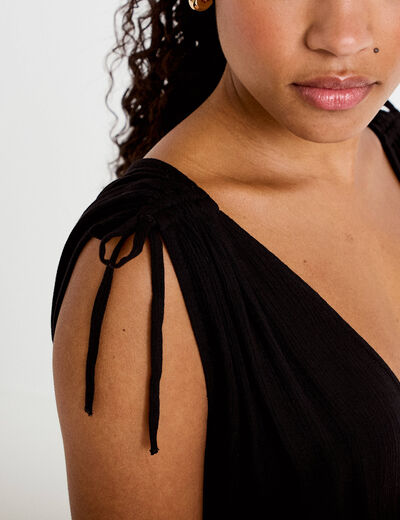 Robe midi &eacute;vas&eacute;e d&eacute;collet&eacute; sans manches noir femme