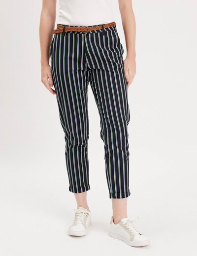 Pantalon chino slim 7/8ème bleu marine femme