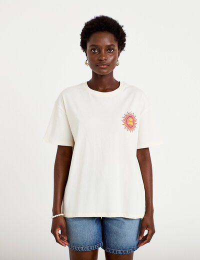 T-shirt col rond manches courtes ecru femme