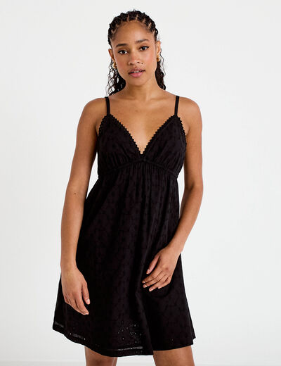 Robe courte &eacute;vas&eacute;e col v bretelles noir femme
