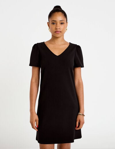 Robe droite courte en maille col rond noir femme