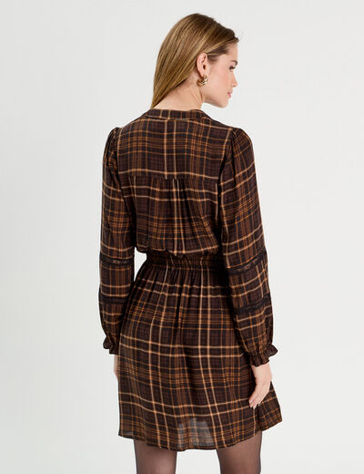 Robe évasée détails dentelle marron foncé femme