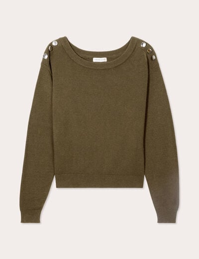 Pull avec boutons épaules vert kaki femme