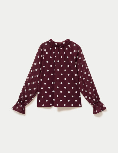 Blouse droite voile manches longues bordeaux femme