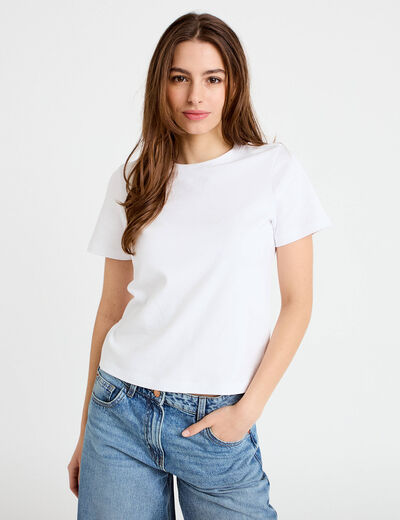 T-shirt col rond manches courtes blanc femme