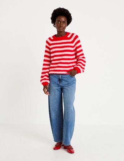 Pull ample col rond manches longues rouge femme