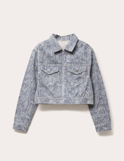 Veste courte zippée bleu gris femme