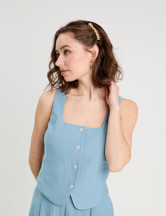 Veston sans manches bleu gris femme