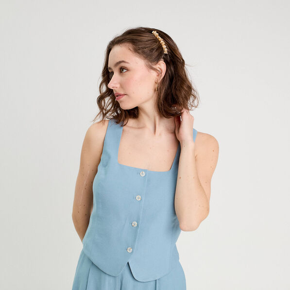 Veston sans manches bleu gris femme