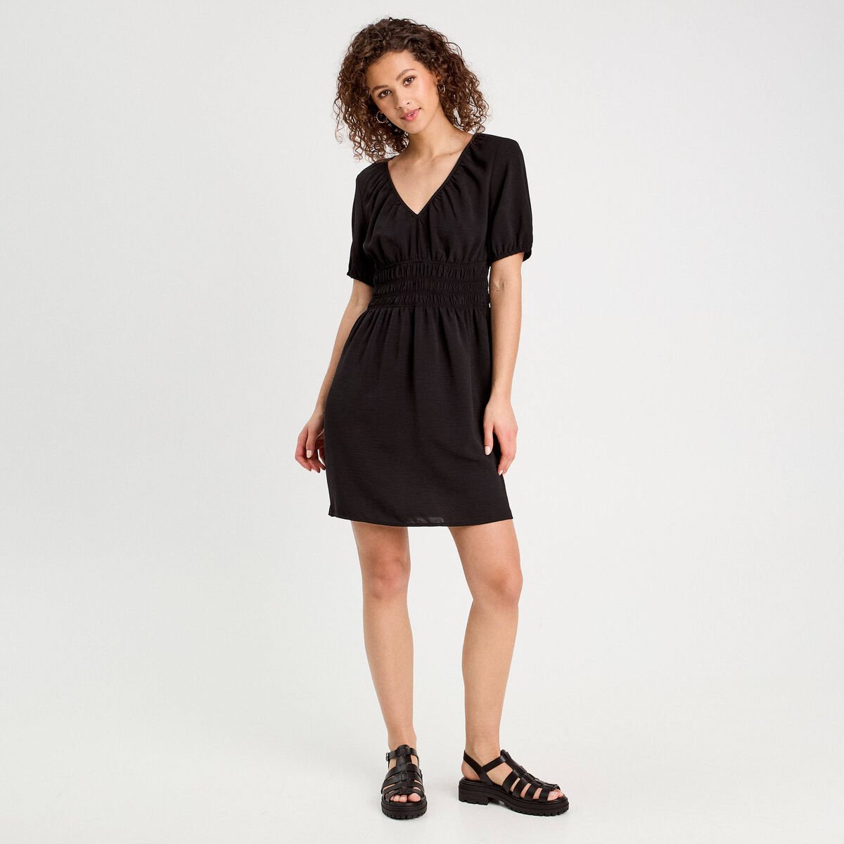 Robe évasée fluide noir femme