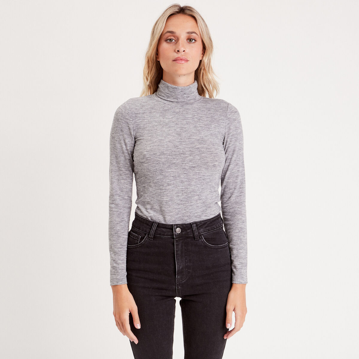 T-shirt col roulé gris foncé femme