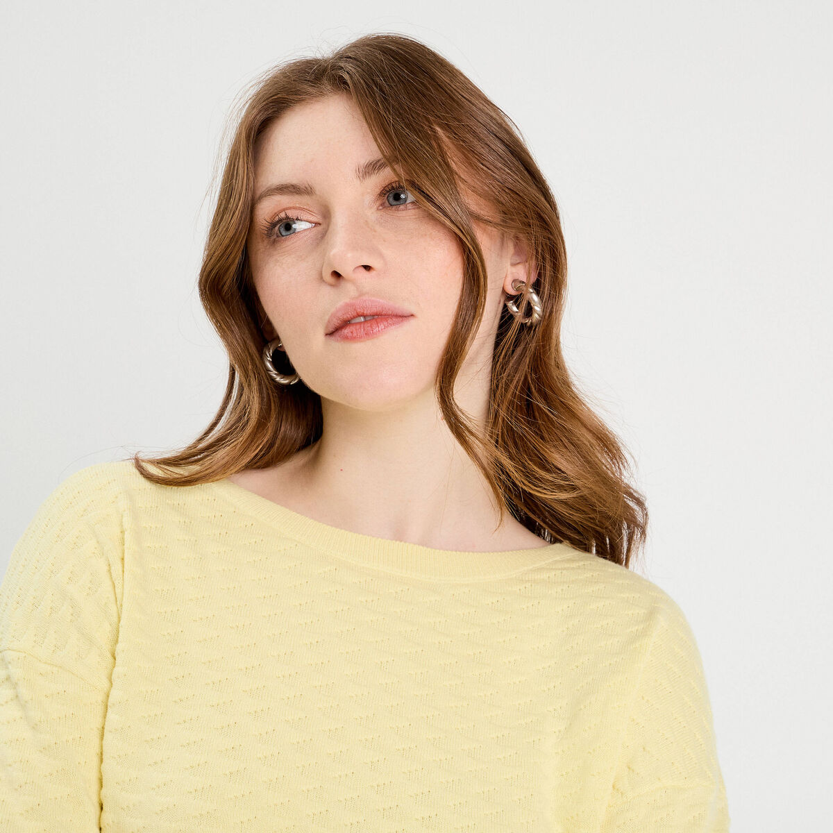Pull col bateau jaune clair femme