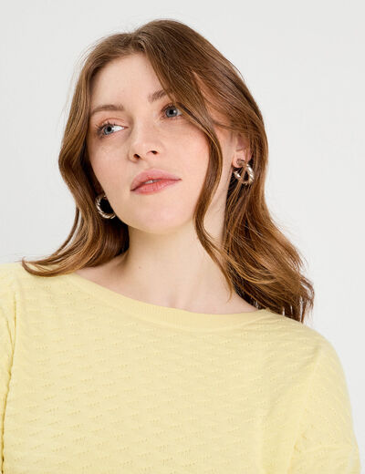 Pull col bateau jaune clair femme