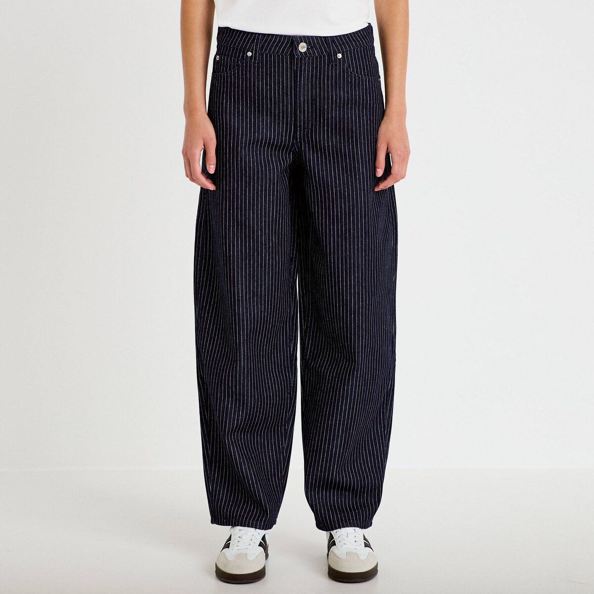 Jean barrel taille haute denim brut femme