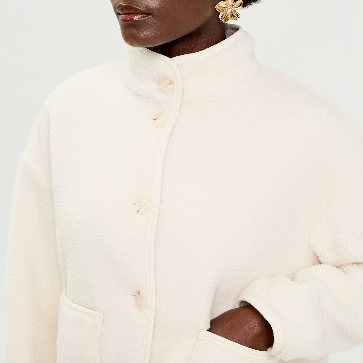 Veste droite courte effet polaire ecru femme