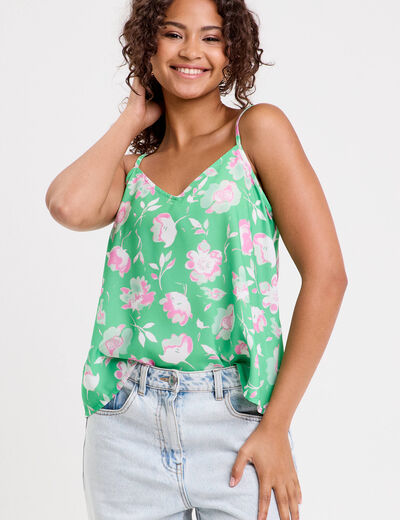 Top court col v bretelles fines vert fluo femme