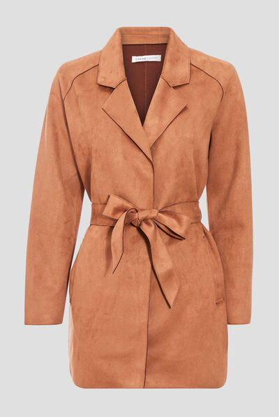 Trench droit ceinturé camel femme