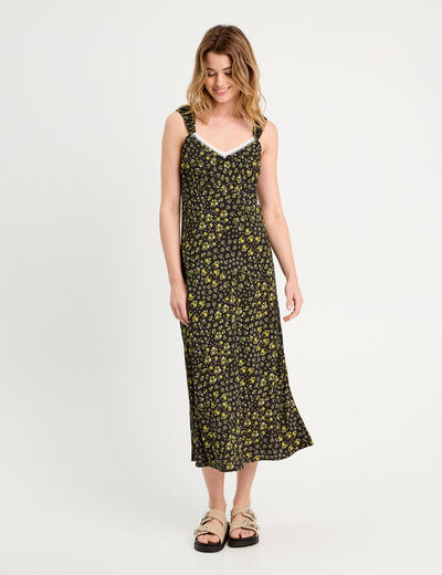 Robe longue évasée jaune clair femme