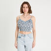 Blouse cropped volants bleu femme