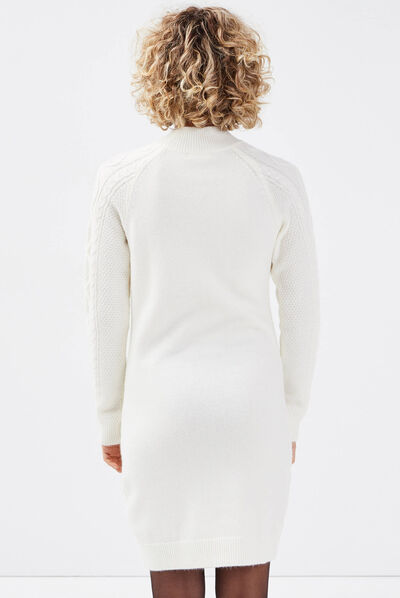 Robe pull droite avec torsades ecru femme