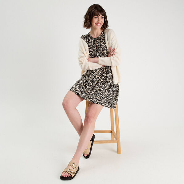 Robe évasée manches courtes sable femme
