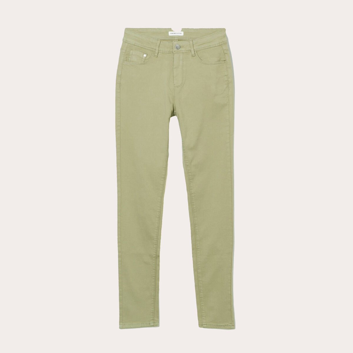 Jeans slim 5 poches vert kaki femme